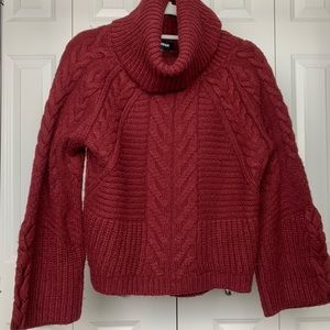 EXPRESS Burgundy Cabled Cowl Neck Sweater